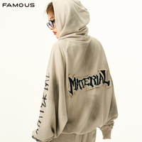 Sweat à capuche zippé personnalisé avec broderie patchwork, en molleton épais 100% coton, coupe oversize et carrée, pour homme, hiver, vente en gros