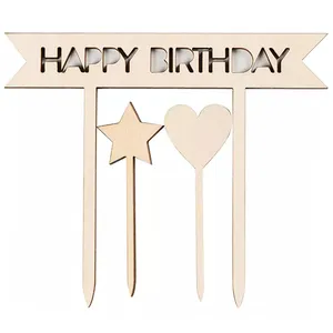 Happy Birthday Cake Topper Number Tag Golden Dessert Table Dress Up Birthday Crafts decorazione per torta in legno
