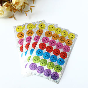 Pas cher Rond Logo Personnalisé Die Kiss Cut Holographique Laser arc-en-ciel Dot Sourire Emojis Autocollant - Product Image 1