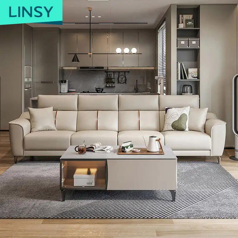 Linsy Antique Italian Leather Sofa Teak Wood Sofa Set Designs Arab Luxury Living Room Big Size Slip White Leather Sofa S100