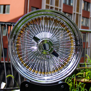 JZR109 Rueda de alambre de radios personalizada de 17 pulgadas Pulido Cromo Oro/Plata para Old <span class=keywords><strong>Cadillac</strong></span> Lowrider Vintage Car - Product Image 1