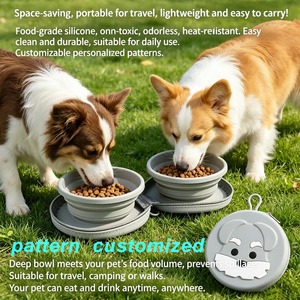 Écologique Mignon Voyage Pliable Silicone Chien Bol D'eau 2 Pièces Portable Ensemble Zipper Sac Nouveauté Conception Portable Pet Voyage - Product Image 1