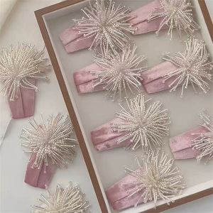 New Style Fireworks Beaded Velvet Pink BB Hair <b>Clip</b> Versatile Side Alloy Earrings 5cm Unisex Sweet Hair Accessory - Product Image 1