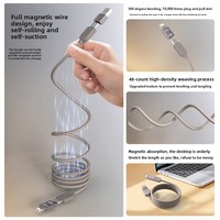 Câble de charge USB Type-C/1617 à enroulement et aspiration automatiques, sans nœuds, à charge rapide magnétique 240W