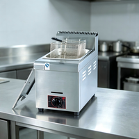 Friteuse à gaz professionnelle robuste à poser sur comptoir, cuve unique, panier en acier inoxydable pour restaurant