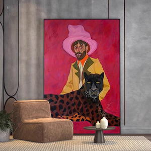 Peinture sur toile décorative de niche américaine, figure classique, salon, chambre à coucher, art déco, western cowboy, art mural ovale à suspendre - Product Image 1