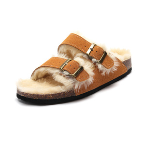 Sandales d'hiver personnalisées en fourrure de liège pour hommes femmes chaussures plates d'extérieur chaussures à glissière en liège pour hommes pantoufles en faux daim usage quotidien - Product Image 4