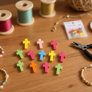 Perline in Legno a Forma di Croce Ilan 17x23mm 10pz Multicolore per Creazione di Gioielli Artigianali - Product Image 2