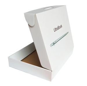Embalaje de ordenador portátil caja corrugada reciclada correo blanco con mango de plástico - Product Image 1