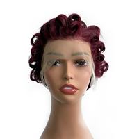 Perruque Courte Bouclée Pixie, Grade 12A, Lace Frontale, 100% Cheveux Humains, Économique, Perruque Humaine