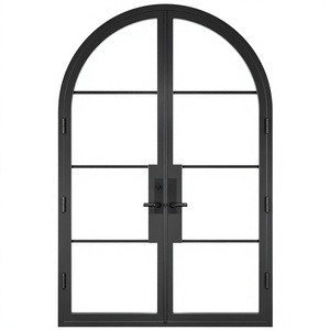 Porte extérieure automatique battante en fer forgé, style rustique, verre dépoli noir, prix abordable, vente chaude, style méditerranéen - Product Image 1