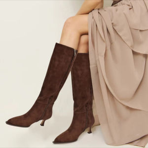 אופנה מחודד באופנה צד רוכסן נמוך חתלתול הברך עקבים גבוהים חורף בז 'זמש עור אמיתי נעליים - Product Image 4