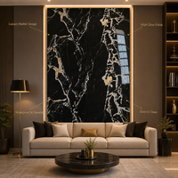 Panel de Pared de PVC UV de 3mm, Impermeable, Color Negro Dorado, Diseño Clásico de Mármol Floral, Ecológico e Ignífugo para Comercios