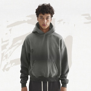 Sudadera con Capucha para Hombre, Invierno, Color Sólido, con Bolsillos, Mezcla de Algodón de Alta Calidad, 400g, Gruesa, Holgada, Corta, de Doble Capa - Product Image 1