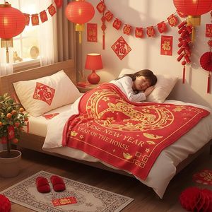 Year of the Horse New Blessing Flannel <b>Blanket</b> <b>Throw</b> <b>Blanket</b> Nap <b>Blanket</b> Cozy Warm Super Soft for Bedroom Living Room OEM ODM - Product Image 6