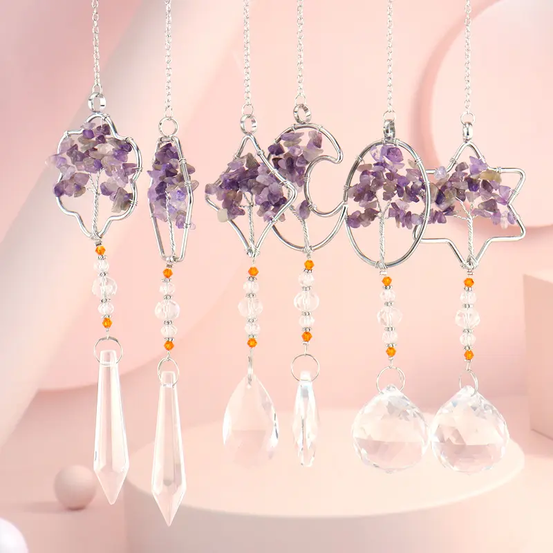 amethyst Crushed stone Tree of Life Crystal Pendant car hanging healing stone window hangings Decorative pendants