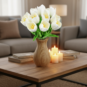 Tulipes artificielles écologiques, 12 tiges, blanches, partiellement ouvertes, emballage <span class=keywords><strong>en</strong></span> vase, décoration pour la Saint-Valentin, Pâques, mariage, maison - Product Image 5
