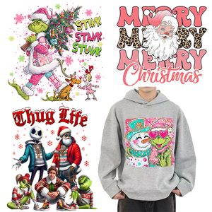 Hongtu giáng sinh vui vẻ Santa Cây Mùa thiết kế Faux Sequins long lanh sắt-on dtf in chuyển nhiệt cho T-Shirt dán - Product Image 1