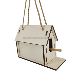 Fabrika doğrudan doğal ahşap renkli katı ahşap Birdhouse düğme kuş yuva çatı Hangable kuş yetiştiriciliği mobilya Diy boyama için - Product Image 1