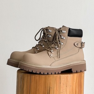 Botas con suela gruesa, aumento de altura, diseño cómodo de caña alta, estilo retro de motocicleta, con cordones, para montañismo al aire libre. - Product Image 2