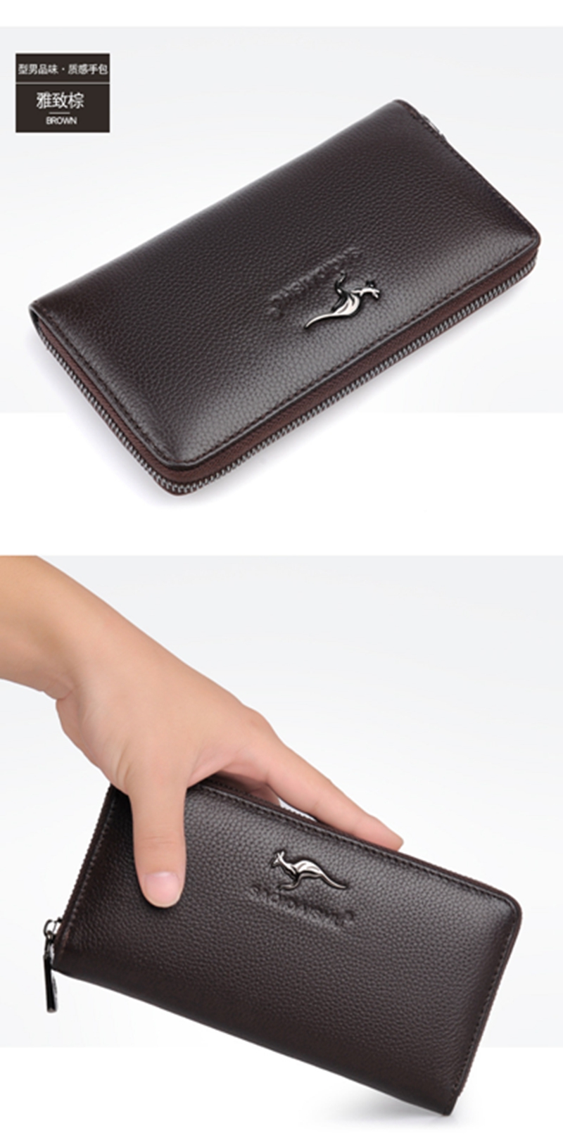 Pochette Da Uomo In Vera Pelle Con Cerniera Doppia Borsa Con Cerniera 4 Portafoglio Intercambiabile Con Cerniera (Marrone - Foto 5