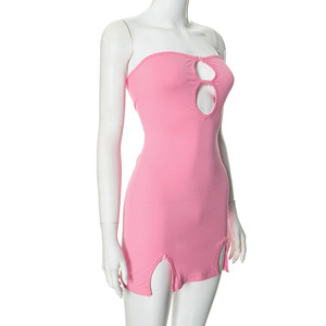 Vestido ajustado hueco <span class=keywords><strong>sexy</strong></span> de primavera y verano para mujer con lazo sin tirantes y falda abrazada a la cadera - Product Image 6