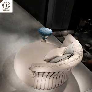 Canapé rond moderne en cuir beige de conception italienne, meubles de luxe, canapé de haute qualité, ensembles de canapés de luxe - Product Image 1