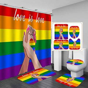 Love Is Love Rayures colorées Ensemble <span class=keywords><strong>de</strong></span> 4 pièces <span class=keywords><strong>Rideau</strong></span> <span class=keywords><strong>de</strong></span> <span class=keywords><strong>douche</strong></span> <span class=keywords><strong>de</strong></span> salle <span class=keywords><strong>de</strong></span> bain irisé Gay Pride arc-en-ciel en polyester personnalisé - Product Image 6