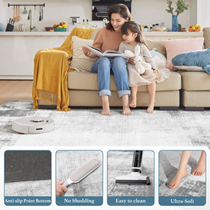 Modern Abstract Grey Washable Polyester Woven Area Rug Non Slip TPE <b>Rubber</b> Back Reinforced <b>Edges</b> Stain Resistant Thin Low Pile - Product Image 5
