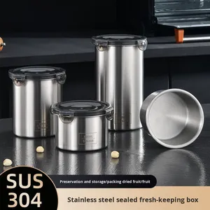 Pot de conservation alimentaire en acier inoxydable 304 scellé pour céréales, café, conservation de la fraîcheur, design rond, usage domestique universel - Product Image 2