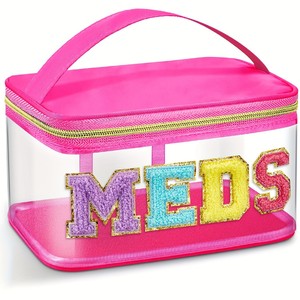 Boîte à médicaments transparente en PVC écologique, tendance, avec fermeture éclair, lettres brodées, trousse de toilette de voyage portable - Product Image 5