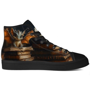 Chaussures en toile pour hommes à tige haute personnalisées, impression de haute qualité avec clous <span class=keywords><strong>argent</strong></span>és, chaussures de skate punk épaisses, fabrication de chaussures personnalisées - Product Image 2