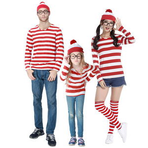 Costume per Genitore-Figlio del Cartone Animato Dove è Wally, Outfit per la Settimana del Libro, Kit con Camicia a Righe, Cappello e Occhiali - Product Image 4