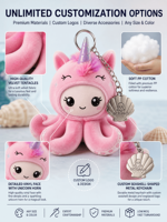 Porte-clés personnalisé en peluche pieuvre avec visage en vinyle, série de boîtes mystères tendance, fabricant OEM ODM d'animaux en peluche de qualité supérieure