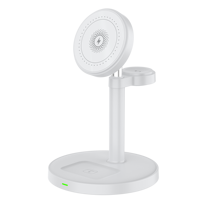 Support de charge sans fil magnétique 3-en-1 15W avec col de cygne flexible pour téléphone, montre et écouteurs – Chargeur de bureau Type-C réglable