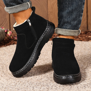 Stivali da neve invernali per uomo, pelle e pelliccia integrati, antiscivolo, caldo, con pile e cotone spesso, scarpe alte in cotone - Product Image 3