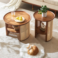 Ensemble de meubles de salon OEM Foshan : Table basse ronde en rotin tressé pour l'intérieur et l'extérieur, tables en bois tressées