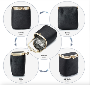 Ando Bag - Monedero Pequeño de Cuero Vacuno Genuino con Espejo, Cierre de Broche, Bolsa para Lápiz Labial y Joyas para Mujer - Product Image 4