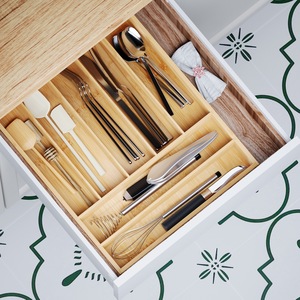 Bamboo Cutlery <b>Storage</b> <b>Box</b> With Compartments For Knife Fork Spoon <b>Kitchen</b> Drawer Organizer Rectangular Eco Friendly 18L - Product Image 3