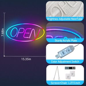 ป้ายไฟนีออน LED รูปวงรีเปลี่ยนสี RGB ปรับความสว่างได้ ป้ายอะคริลิคแบบเปิด สำหรับร้านค้าขนาดเล็ก ตกแต่งหน้าร้าน - Product Image 3
