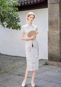 Primavera otoño mujeres tradicional chino <span class=keywords><strong>blanco</strong></span> Qipao dulce Floral estilo Natural niñas elegante <span class=keywords><strong>Cheongsam</strong></span> para fiesta Festival - Product Image 5