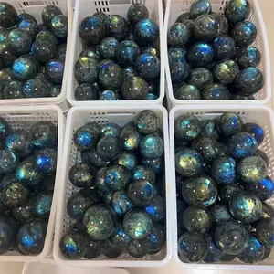 Cristais naturais de alta qualidade esferas de pedra de cura atacado bola de cristal labradorite flash azul para presente