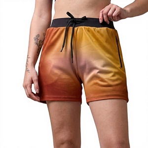 Shorts de sport taille haute dégradé de couleur pour femmes avec poches zippées, séchage rapide, en tissu satiné, pour l'été – Vente en gros - Product Image 2