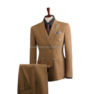 Setelan Formal Pria 3 Potong Warna Solid Double Breasted V-neck Celana Resleting Ukuran Besar Anti-susut Anti-keriput - Product Image 4