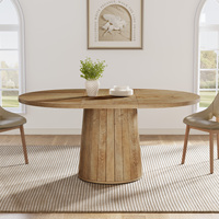 Mesa de Comedor Ovalada Tribesigns para 6 Personas, Mesa de Comedor de Cocina Estilo Rústico de 55.11 Pulgadas con Pedestal Cilíndrico (Marrón Rústico)