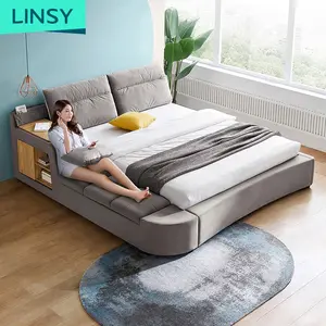 Linsy camas multifuncional, cama de luxo clássica banheira tamanho casal tecido duplo design cama