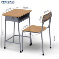 Bureau et chaise d'école en bois, simple, avec structure métallique, mobilier scolaire, bureaux d'école avec rangement et mobilier de classe pour enfants