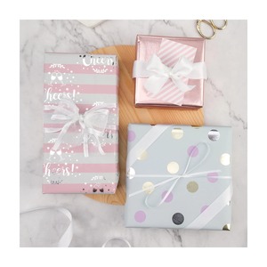 Custom Eco-Friendly Digital Printing Compatible Cheers Gift <b>Wrap</b> Rolls <b>Pink</b> Stripes Gold Dots Metallized Paper Double-Sided - Product Image 3