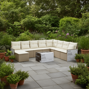 Ensemble de canapés de jardin beige en rotin PE avec coussins imperméables, design contemporain - Product Image 2
