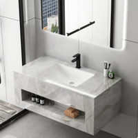 Meuble de salle de bain moderne en pierre naturelle, marbre et ardoise avec lavabo en céramique pour la décoration de salle de bain de luxe